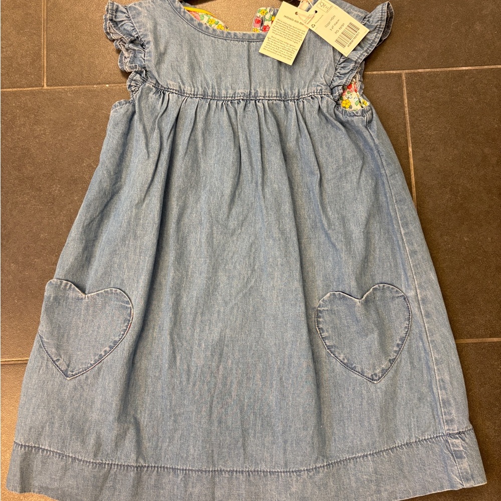 Blue Denim Kids Dress with Heart Pockets